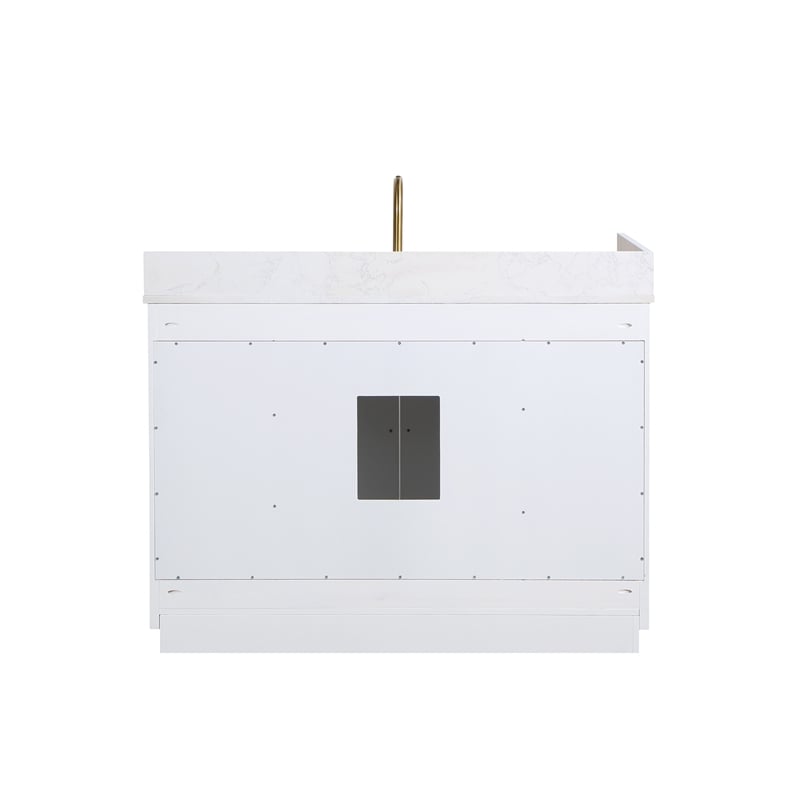 Pemberly Row Wood Vanity - White with Grain White Composite Stone Top