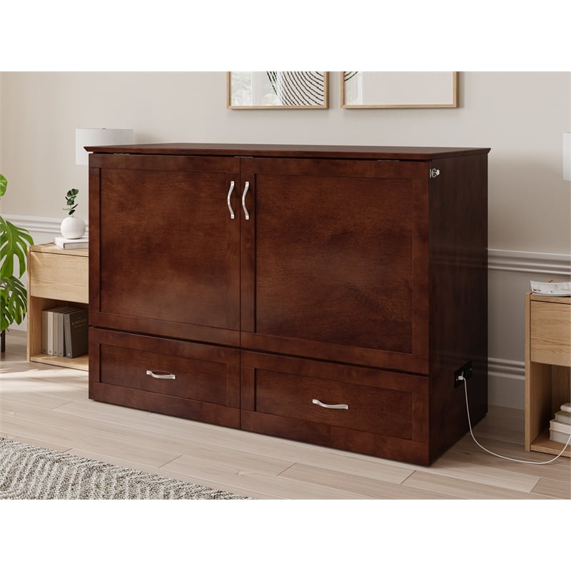 Pemberly Row Murphy Modern Wood Full Bed Chest with Mattress in Walnut