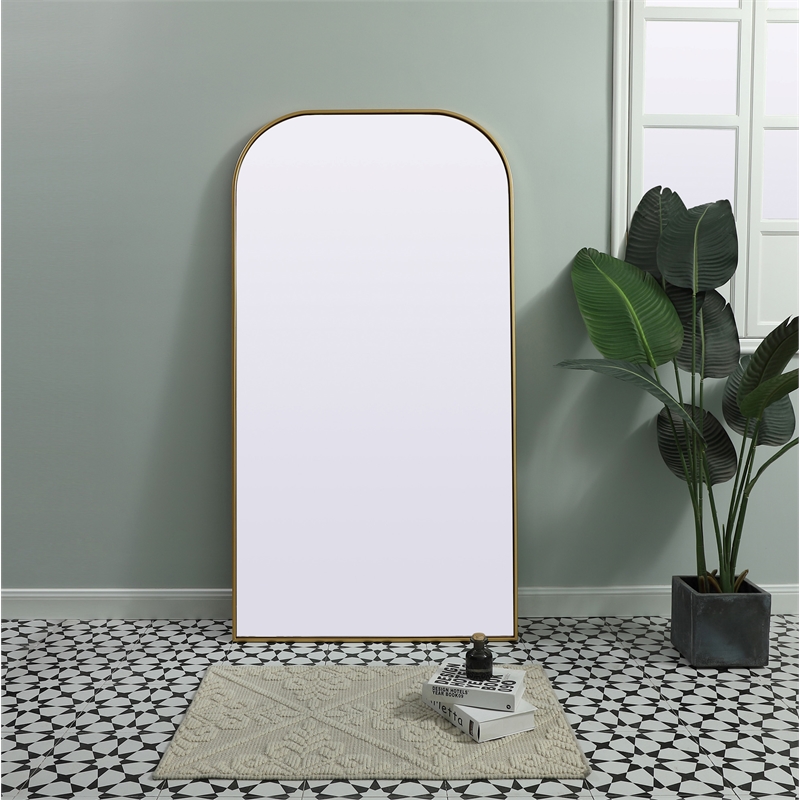 Pemberly Row Arch Modern MDF Wood/Iron Full Length Mirror in Brass
