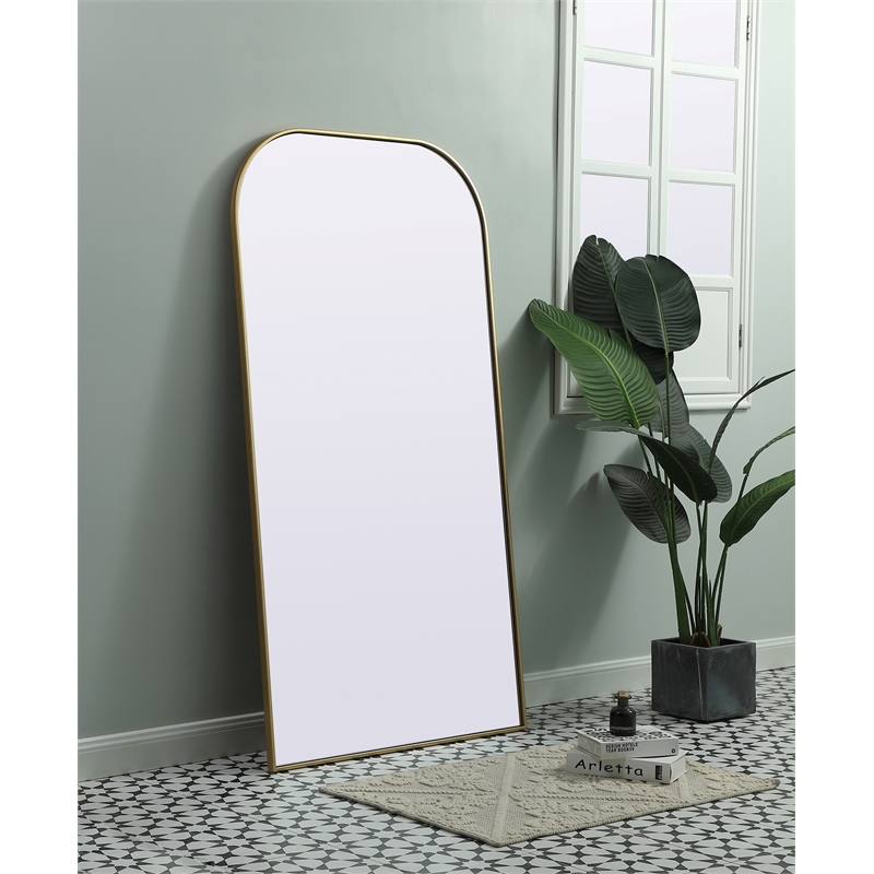 Pemberly Row Arch Modern MDF Wood/Iron Full Length Mirror in Brass