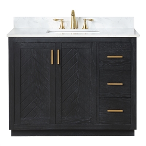 Pemberly Row 42&quot Wood Vanity - Black Oak with Composite Stone Top without Mirror