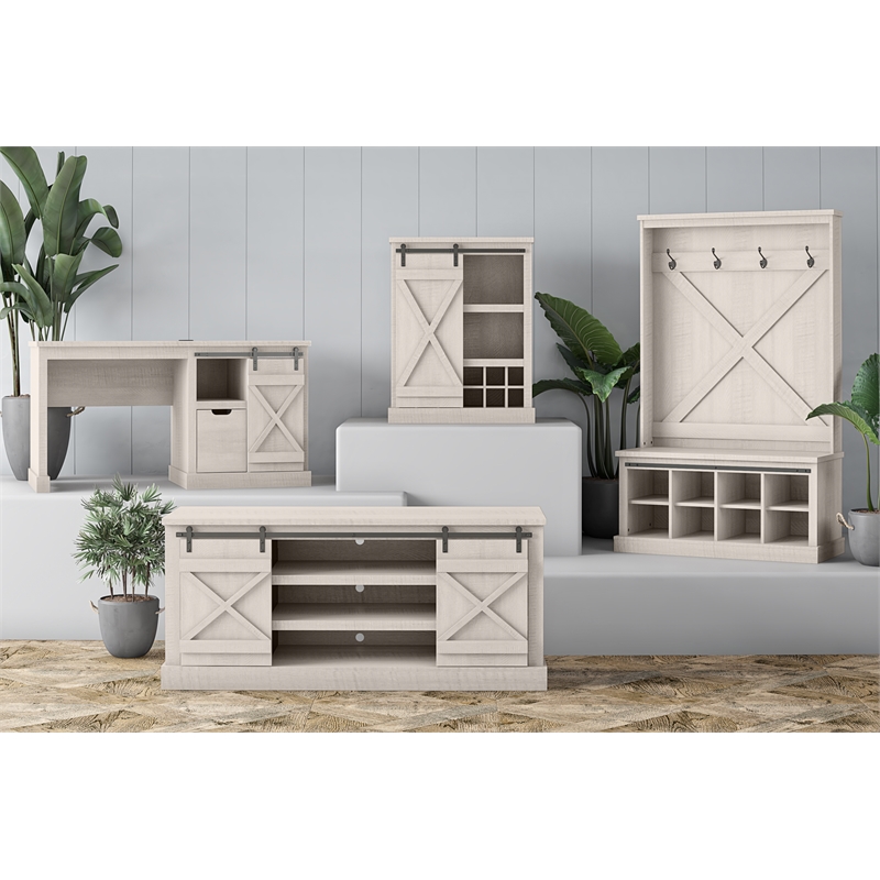Pemberly Row Entryway Bench Hall Tree withShoe Storage in Rustic Oak