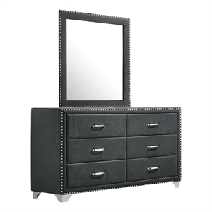 Pemberly Row 6-drawer Velvet Upholstered Dresser with Mirror Gray