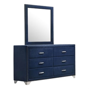 Pemberly Row 6-drawer Velvet Upholstered Dresser with Mirror Pacific Blue