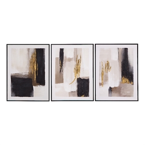 Pemberly Row Contemporary Canvas Art 3 Piece Set in White Fabric