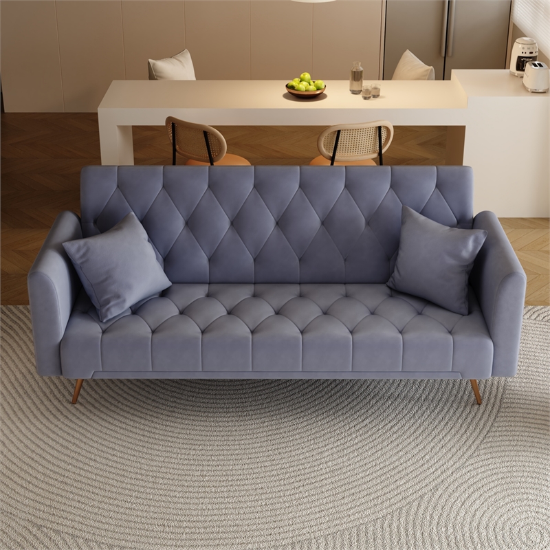 Pemberly Row Convertible Gray Velvet Sofa Bed Folding with Adjustable Backrest