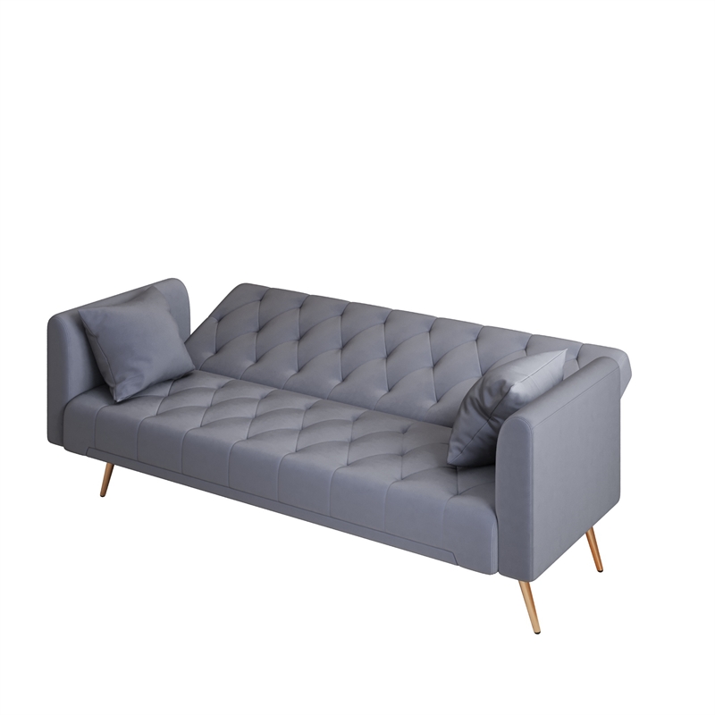 Pemberly Row Convertible Gray Velvet Sofa Bed Folding with Adjustable Backrest