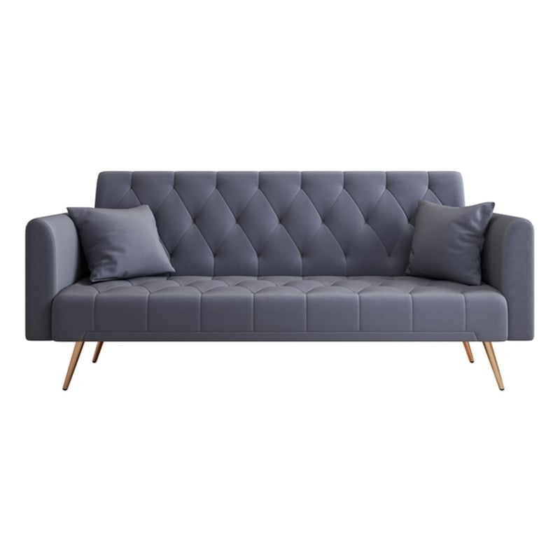 Pemberly Row Convertible Gray Velvet Sofa Bed Folding with Adjustable Backrest