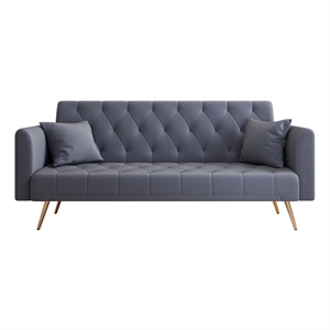 Pemberly Row Convertible Gray Velvet Sofa Bed Folding with Adjustable Backrest