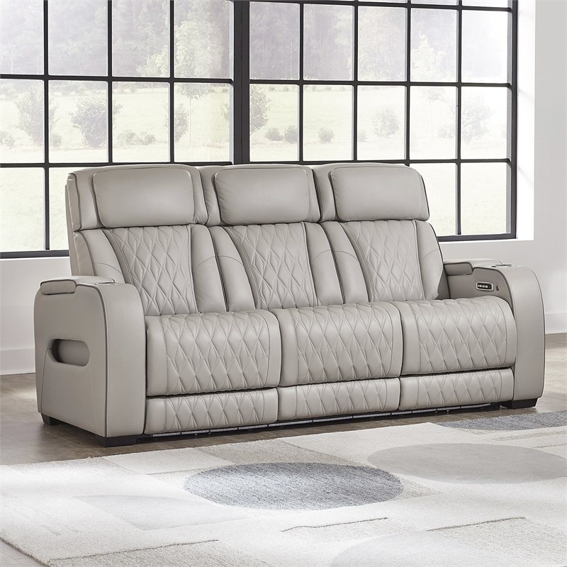 Pemberly Row Contemporary Power Reclining Sofa in Gray