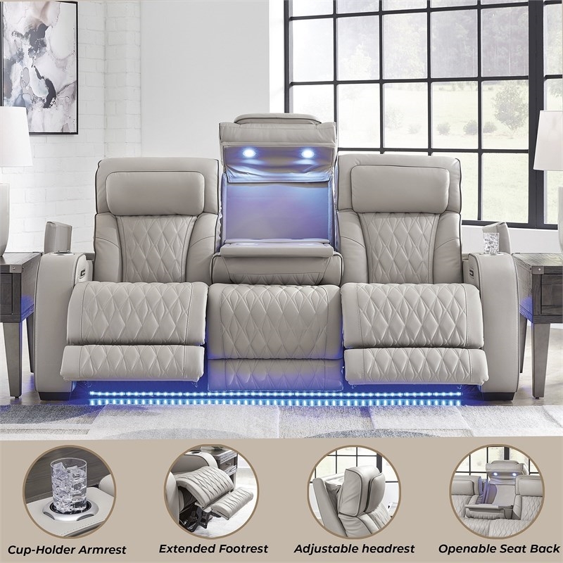 Pemberly Row Contemporary Power Reclining Sofa in Gray