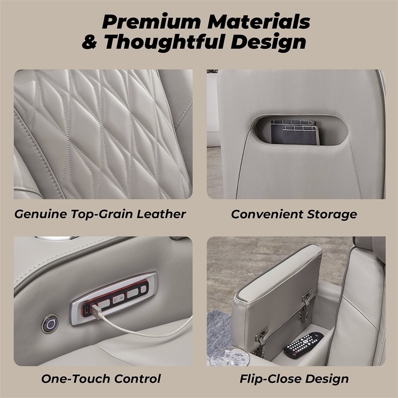 Pemberly Row Contemporary Power Reclining Sofa in Gray