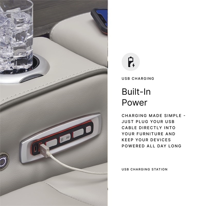 Pemberly Row Contemporary Power Reclining Sofa in Gray