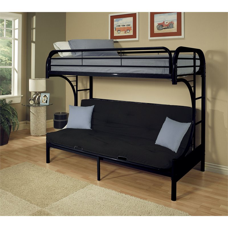 Pemberly Row Modern Twin-Over-Full Futon Metal Bunk Bed in Black