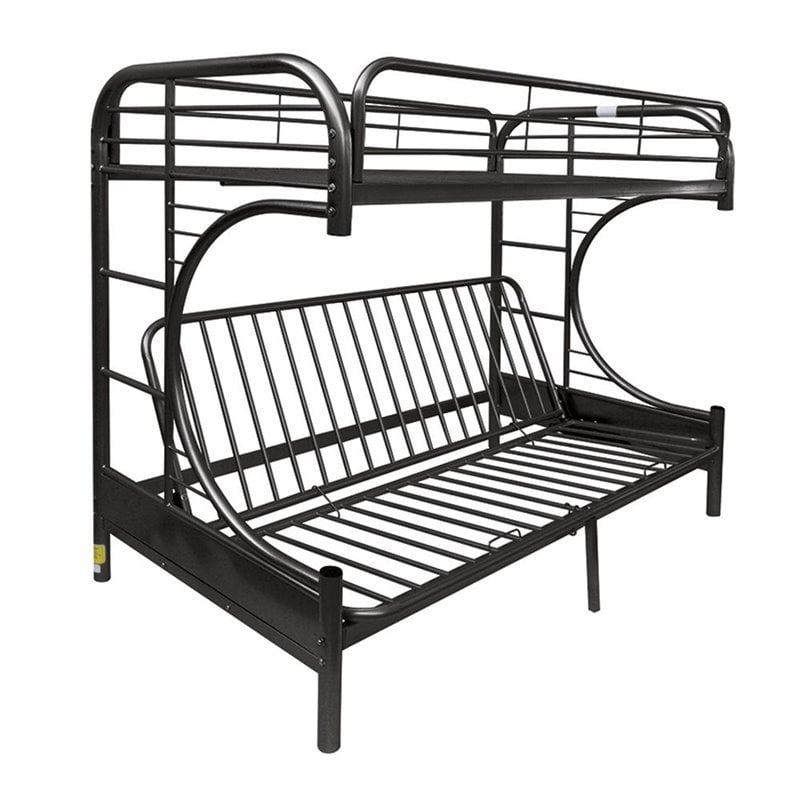 Pemberly Row Modern Twin-Over-Full Futon Metal Bunk Bed in Black