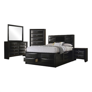 Pemberly Row 5-Piece Wood Queen Storage Bedroom Set in Black
