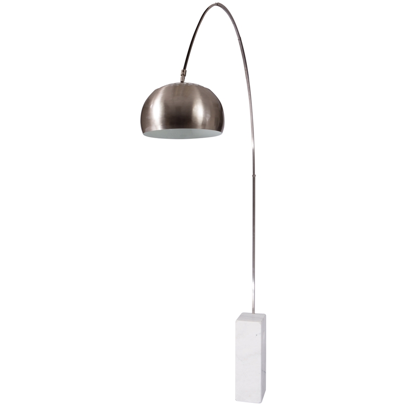 Pemberly Row Modern Stainless Steel Floor Lamp With Marble Cube Base in White