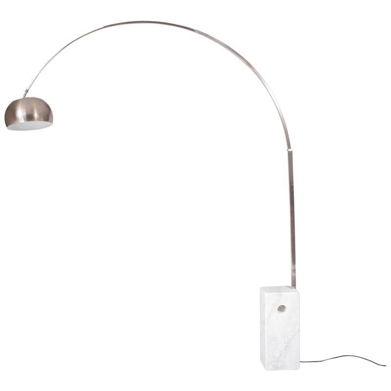 Pemberly Row Modern Stainless Steel Floor Lamp With Marble Cube Base in White