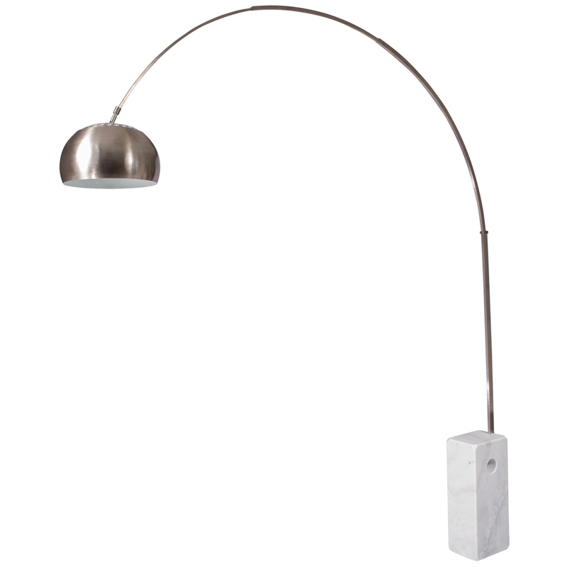 Pemberly Row Modern Stainless Steel Floor Lamp With Marble Cube Base in White