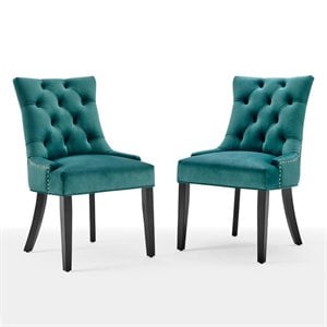 Pemberly Row 20&quot Tufted Velvet Dining Side Chairs in Teal Blue (Set of 2)