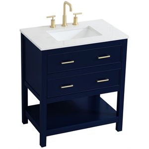 Pemberly Row Modern 30&quot Single Quartz Top Bathroom Vanity in Blue