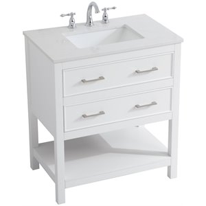 Pemberly Row Modern 30&quot Single Quartz Top Bathroom Vanity in White