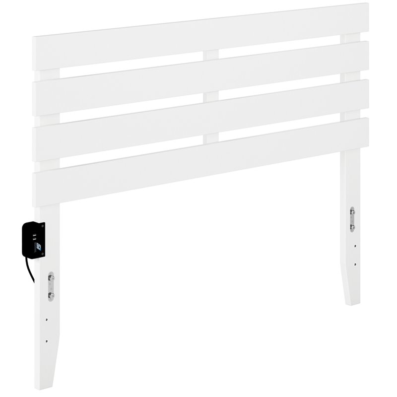 Pemberly Row Solid Wood Full Size Modern Headboard with USB Charger in White