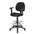 Pemberly Row Contoured Comfort Rolling Fabric Drafting Stool with Arms in Black