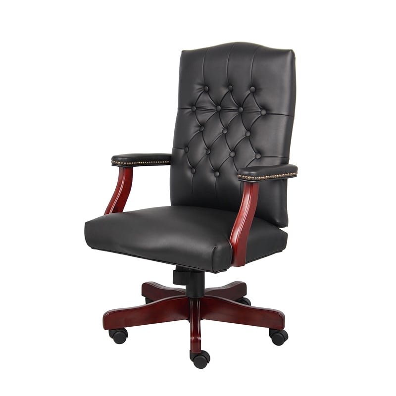 Pemberly Row Traditional High Back Faux Leather Tufted Executive Chair in Black