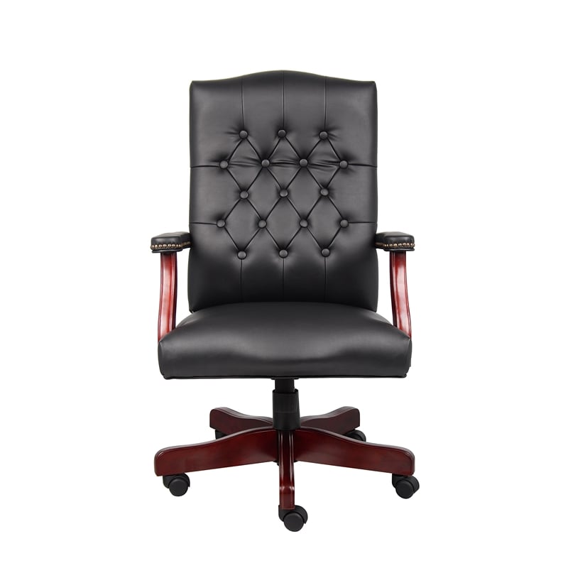 Pemberly Row Traditional High Back Faux Leather Tufted Executive Chair in Black