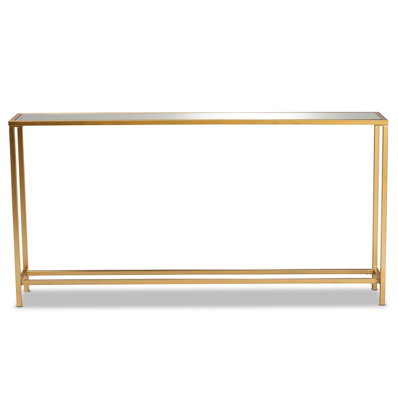 Pemberly Row Glam Gold Finished Metal and Mirrored Glass Console Table