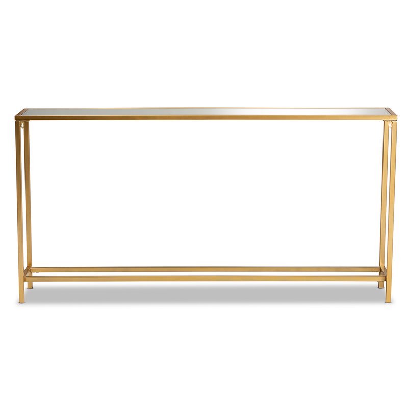 Pemberly Row Glam Gold Finished Metal and Mirrored Glass Console Table