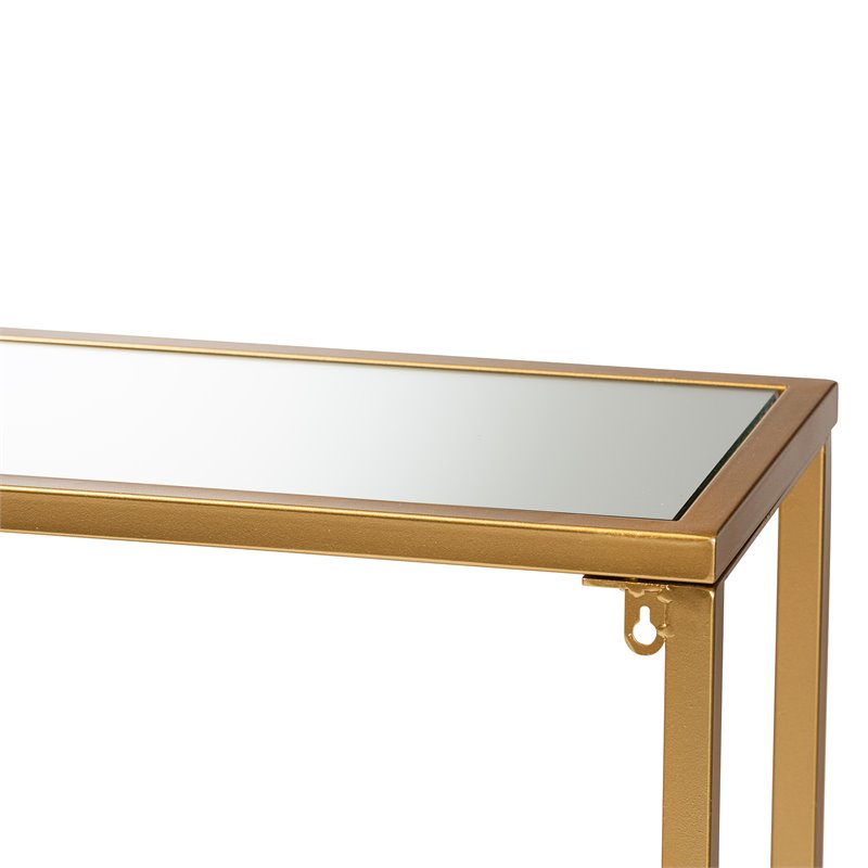 Pemberly Row Glam Gold Finished Metal and Mirrored Glass Console Table