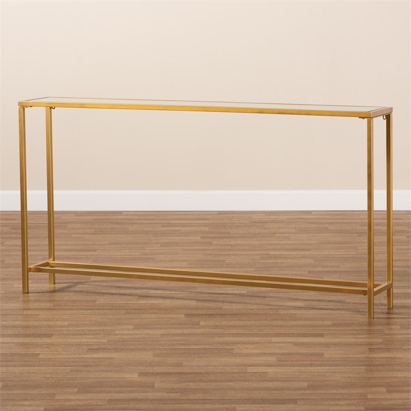 Pemberly Row Glam Gold Finished Metal and Mirrored Glass Console Table