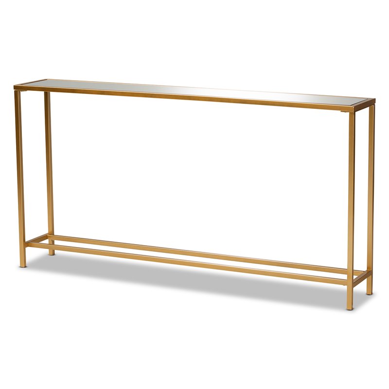 Pemberly Row Glam Gold Finished Metal and Mirrored Glass Console Table