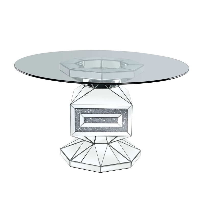 Pemberly Row Dining Table in Clear Glass Mirrored and Faux Diamonds