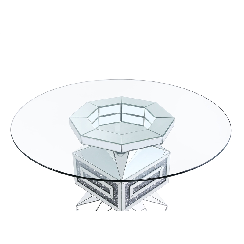 Pemberly Row Dining Table in Clear Glass Mirrored and Faux Diamonds