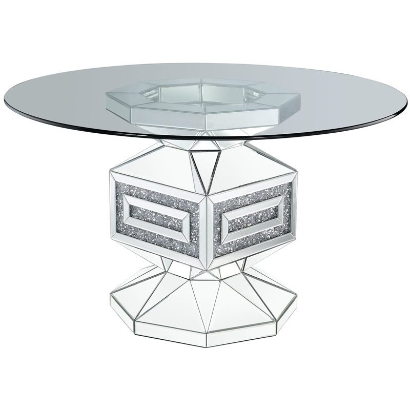 Pemberly Row Dining Table in Clear Glass Mirrored and Faux Diamonds