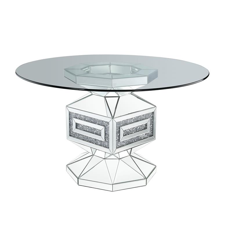 Pemberly Row Dining Table in Clear Glass Mirrored and Faux Diamonds