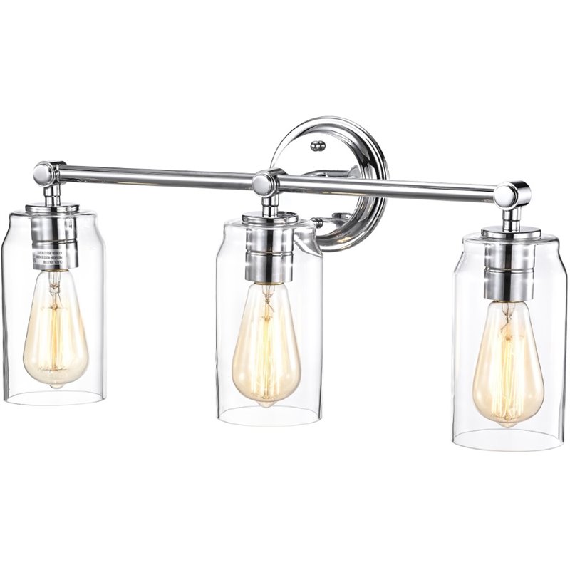 Pemberly Row Contemporary 3 Light Chrome Bath Vanity Fixture 23