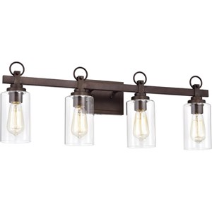 Pemberly Row Transitional 4 Light Oil Rubbed Bronze Bath Vanity Fixture 29&quot Wide