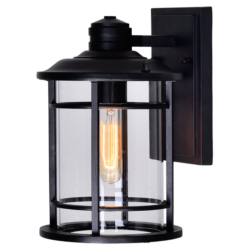 Pemberly Row 1 Light Farmhouse Metal Outdoor Wall Lantern in Black