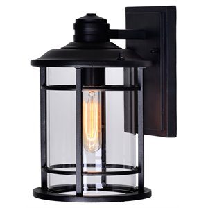 Pemberly Row 1 Light Farmhouse Metal Outdoor Wall Lantern in Black
