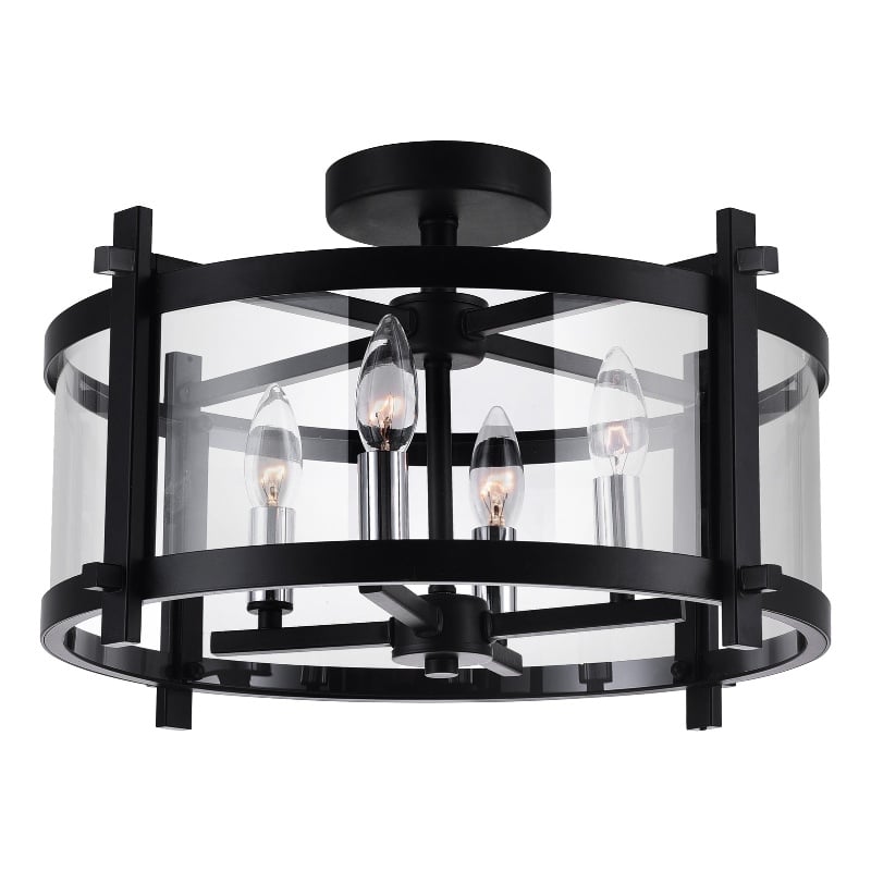 Pemberly Row Modern 4 Light Metal Cage Indoor Flush Mount in Black