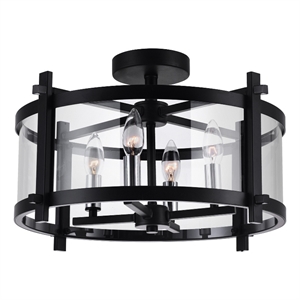 Pemberly Row Modern 4 Light Metal Cage Indoor Flush Mount in Black
