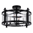 Pemberly Row Modern 4 Light Metal Cage Indoor Flush Mount in Black