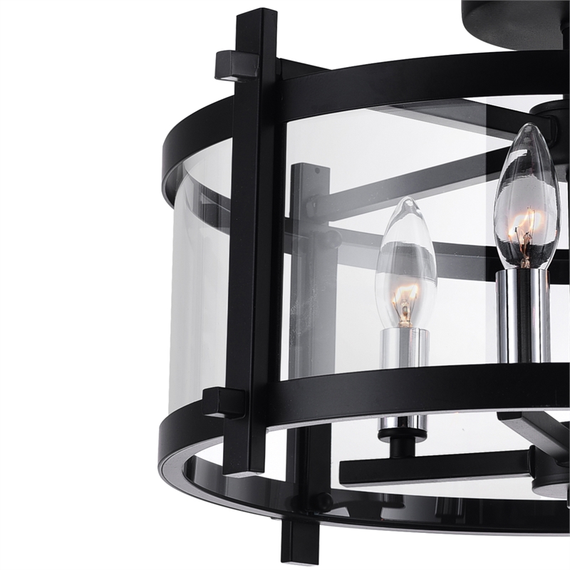 Pemberly Row Modern 4 Light Metal Cage Indoor Flush Mount in Black