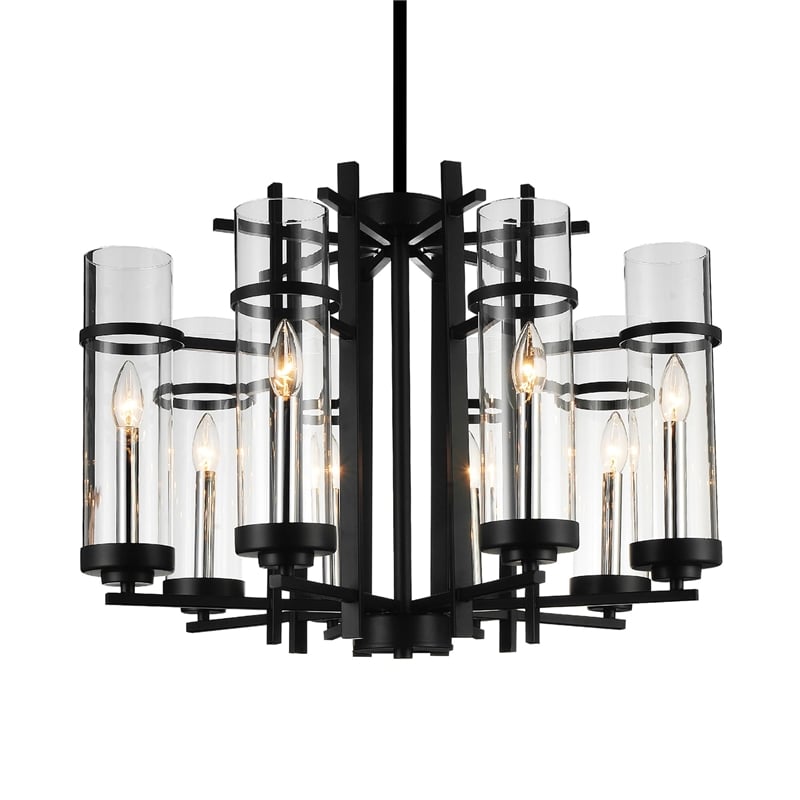 Pemberly Row 8 Light Up Contemporary Metal Chandelier in Black