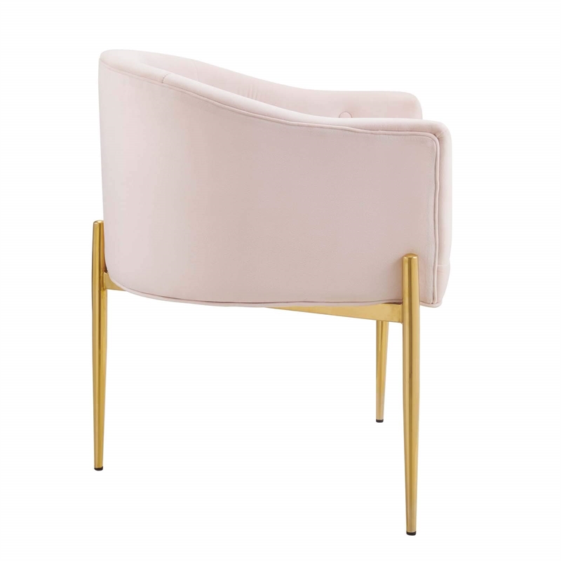 Pemberly Row Tufted Performance Velvet Stainless Steel Accent Chair in Pink