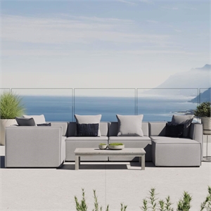Pemberly Row 6-Piece Fabric Upholstered Outdoor Patio Sectional Sofa in Gray